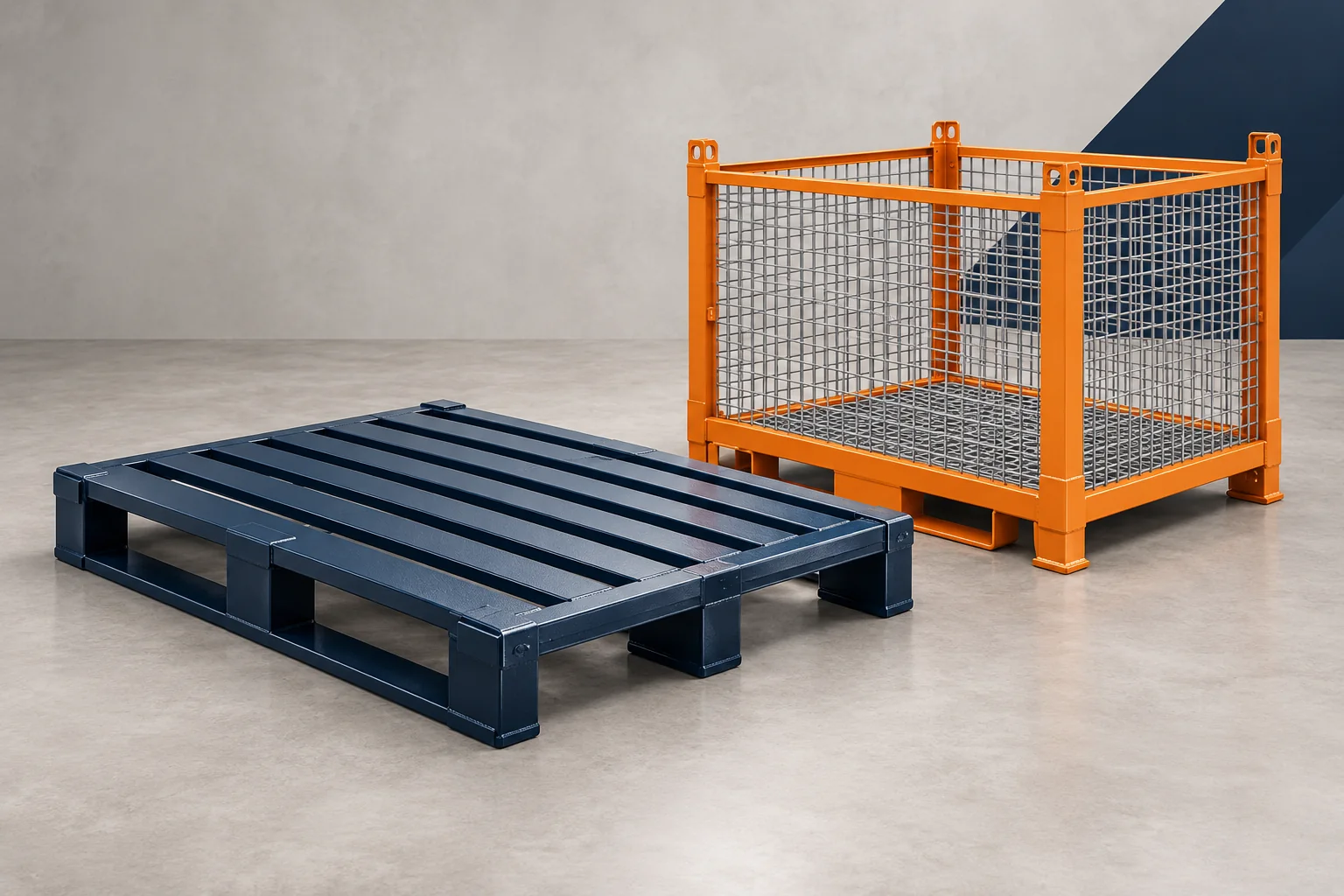 الباليتات والحاويات المعدنية (Pallets & Mesh Boxes)